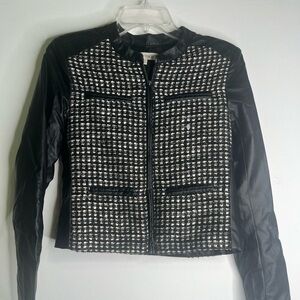 Ellen Tracy Short Jacket Womens XS Black Full Zip Plaid Tweed Career